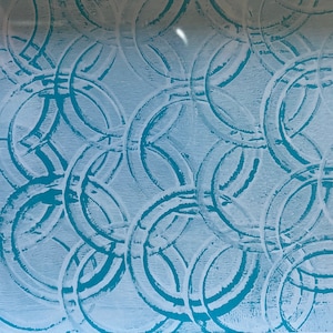 Framed Geometric Art Print: Blue & White Circle Monoprint (6x8)