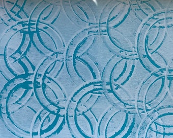 Framed Geometric Art Print: Blue & White Circle Monoprint (6x8)