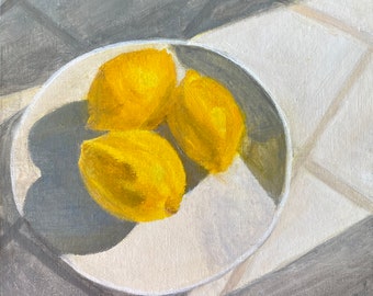 Lemons Still Life Painting: Acrylic Fine Art in Black Wood Frame