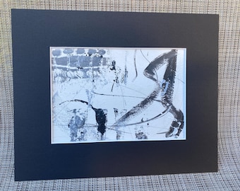 Black and White Abstract Painting, Modernist Art, Matted