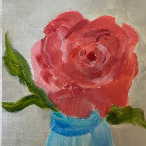Rose painting, pink flower painting, original art, white frame, send flowers that don’t fade,