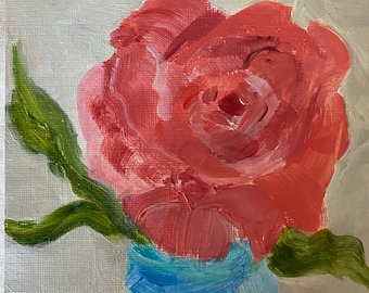 Original Rose Painting: Pink Floral Acrylic Art, White Frame