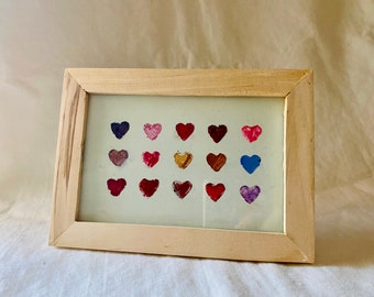 Multicolor Hearts Painting: Modern Framed Love Art