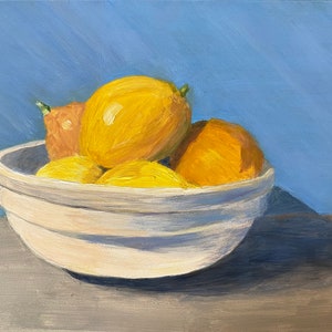Lemons Painting: Original Acrylic Still Life, Kitchen Art (10.25” x 12.25” Framed)