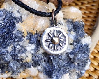 Dainty Wax Cast Sun Necklace - with 18 inch lobster clasp black cord - infused with healing Reiki