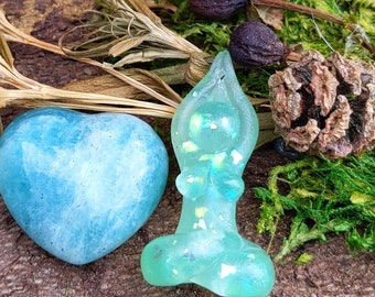 Goddess Mini and Amazonite Heart Crystal set  ~ infused with Reiki