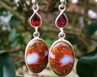 Seam Agate and Garnet Earrings - 925 silver ~ infused with Reiki and Love