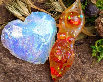 Goddess Mini and Angel Aura Quartz Heart Crystal set  ~ infused with Reiki