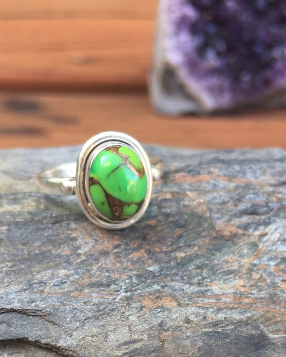 Copper Green Turquoise size 8 - 925 silver - Reik… - image 1