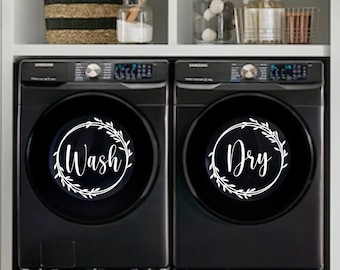 Laundry Room Wash Dry Decal | Laundry Decal | Laundry Room Sticker | Farmhouse Laundry Room Decor | Floral Wreath | Washer Dryer Words |