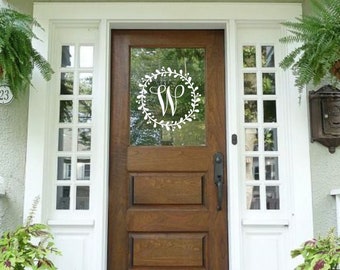 Monogram Door Decal | Glass Front Door | Laurel Wreath Sticker | Fall Porch | Fall Door|  Front Door Decor | House Warming Gift | W5C