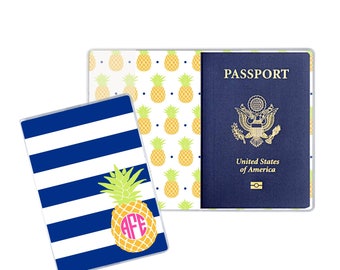 Personalized Passport Holder - Heavy Vinyl with Cardstock Insert - US Passport - Pineapple - Tropical Luggage