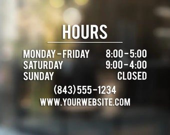 Hours Window Decal | Simple Hours of Operation | Storefront Decal | Business Hours | Restaurant | We Customize with Your Hours A01-BEB