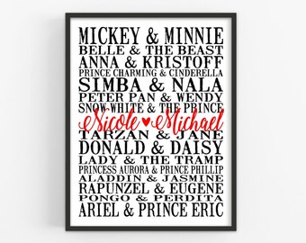 Personalized Disney Couples Art Print | Disney Gift | Wedding Gift | Anniversary Gift | Bridal Shower Gift | Engagement Gift | Christmas