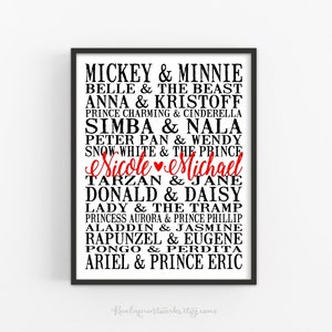 Personalized Disney Couples Art Print | Disney Gift | Wedding Gift | Anniversary Gift | Bridal Shower Gift | Engagement Gift | Christmas