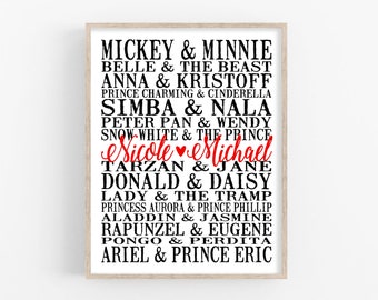 Personalized Disney Couples Art Print | Disney Gift | Wedding Gift | Anniversary Gift | Bridal Shower Gift | Engagement Gift | Christmas