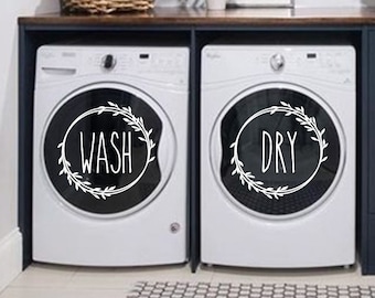 Laundry Room Wash Dry Decal | Laundry Decal | Laundry Room Sticker | Farmhouse Laundry Room Decor | Floral Wreath | Washer Dryer Words |