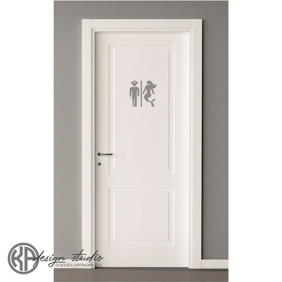 Pirate and Mermaid Restroom Decal | Pirate and Mermaid Toilet Sign | Nautical Bathroom Decal | Peg Leg Pirate and Mermaid| Door Sticker |