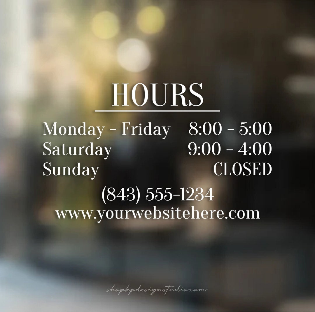 Store Hours Window Decal Simple Hours of Operation Storefront Decal