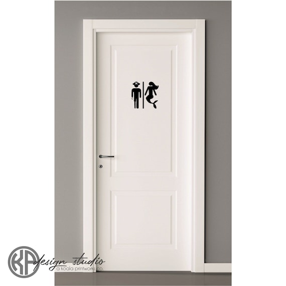 Pirate and Mermaid Restroom Decal | Pirate and Mermaid Toilet Sign | Nautical Bathroom Decal | Peg Leg Pirate and Mermaid| Door Sticker |