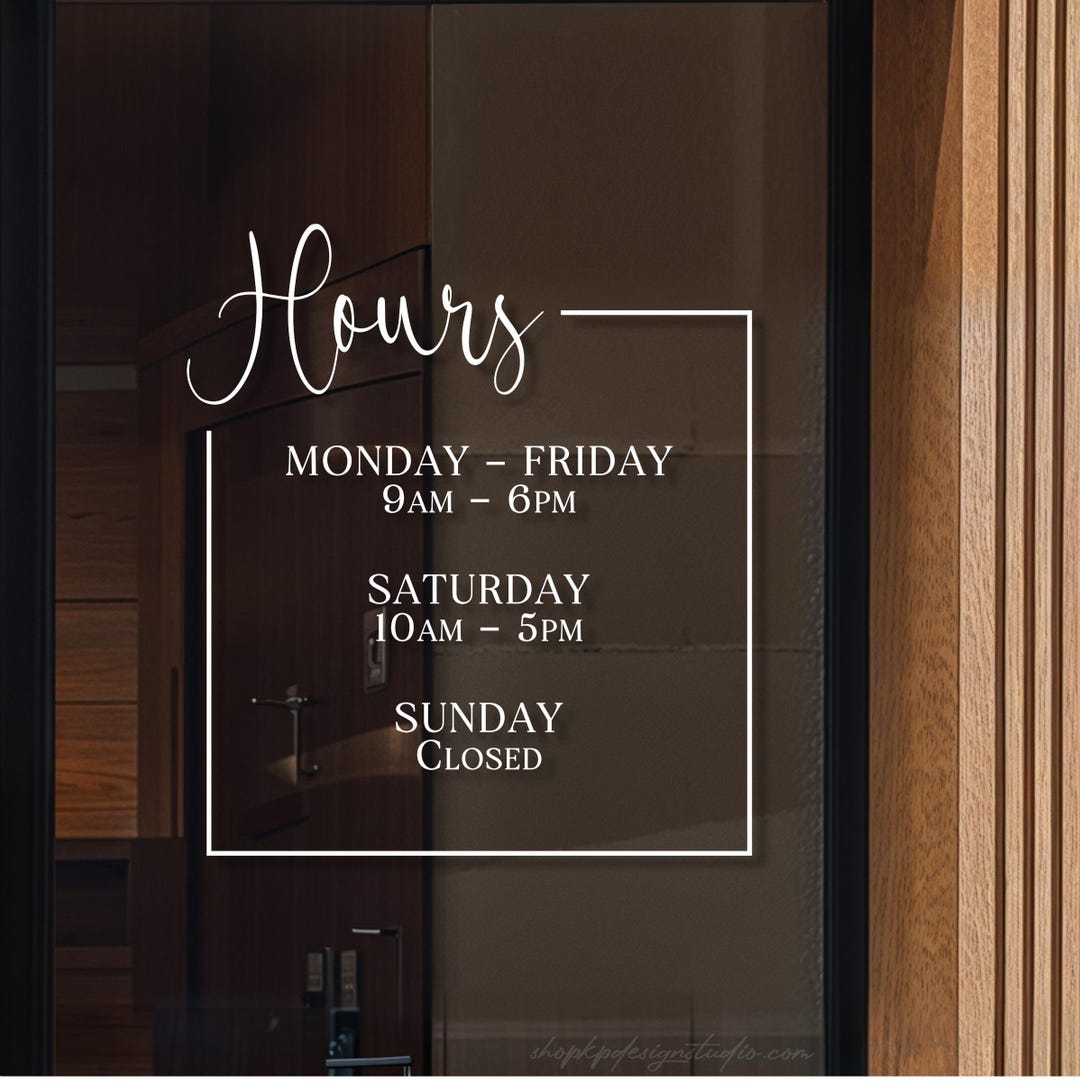 Hours Window Decal | Hours of Operation | Modern Storefront | Business ...
