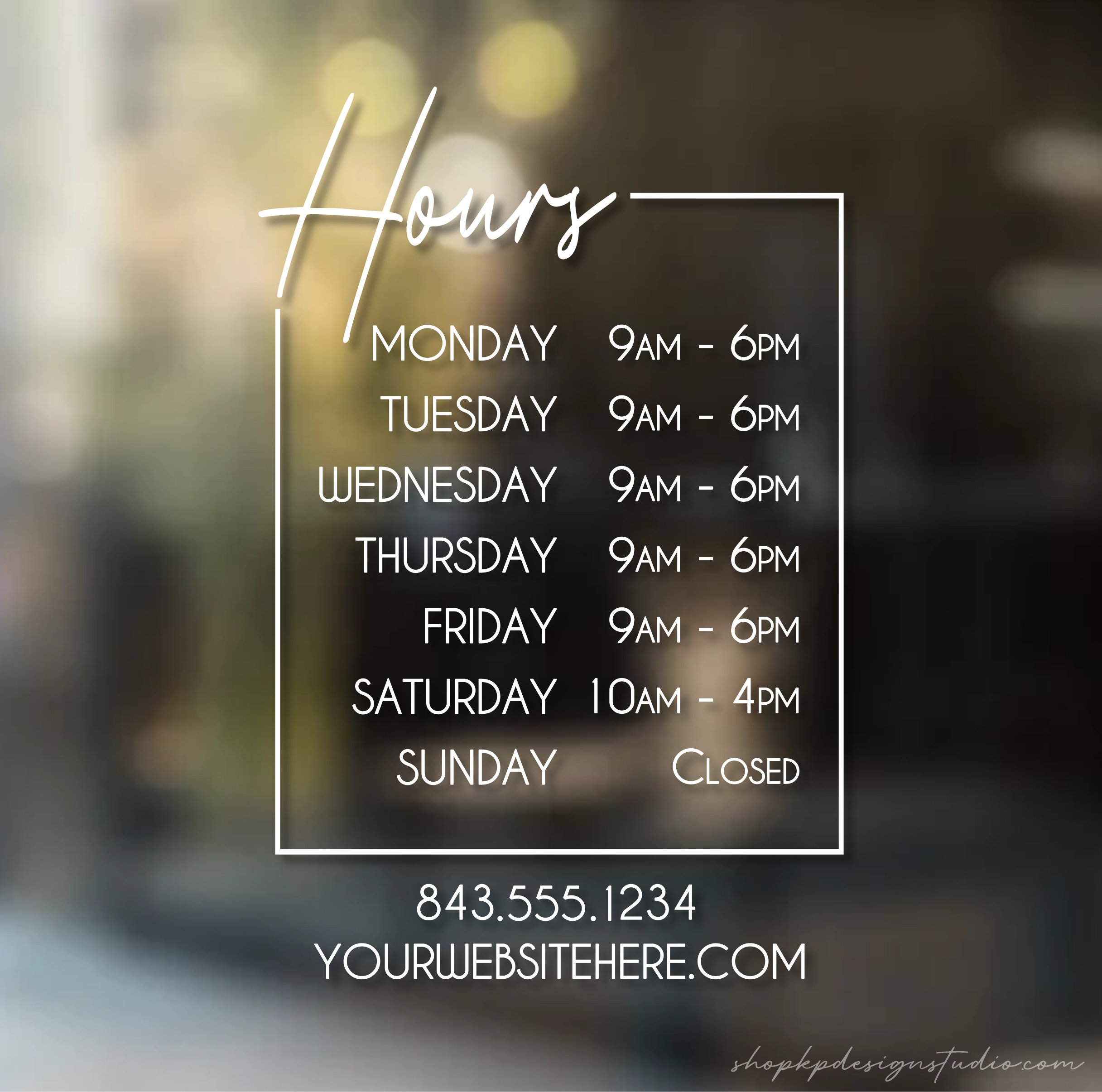 Operrating Hours Hours Window Decal | Hours of Operation | Modern Storefront | Business ...