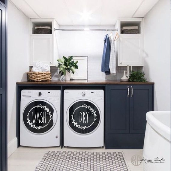 Laundry Room Wash Dry Decal | Laundry Decal | Laundry Room Sticker | Farmhouse Laundry Room Decor | Floral Wreath | Washer Dryer Words |