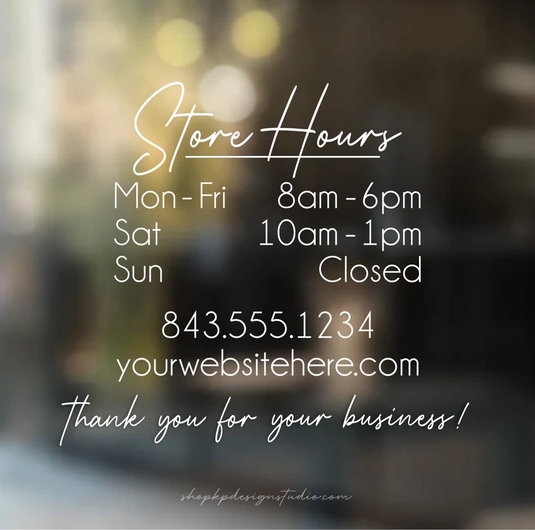 Store Hours Window Decal Modern Hours of Operation Storefront Decal