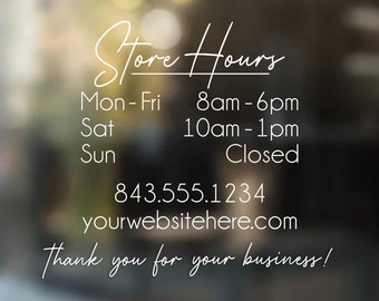 Store Hours Window Decal | Modern Hours of Operation | Storefront Decal | Business Hours | Restaurant Hours | We Customize with Your Hours