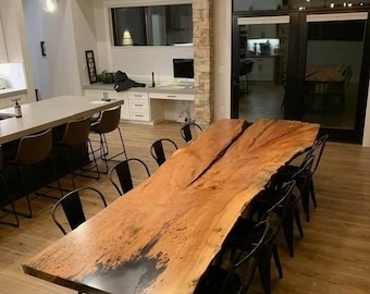 MADE-T0-ORDER Live Edge Dining Tables With RIver Rock Resin Inlay Epoxy Table  Live Edge Conference Table Boardroom Table