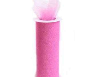 TULLE Fabric Spool - 1 Roll 6" X 30' (10 Yards) - Wedding decor, tutu, party materials - Glitter Pink