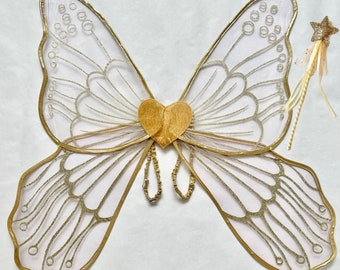 Sparkling Gold Fairy Wings and Enchanting Wand for Magical Girls