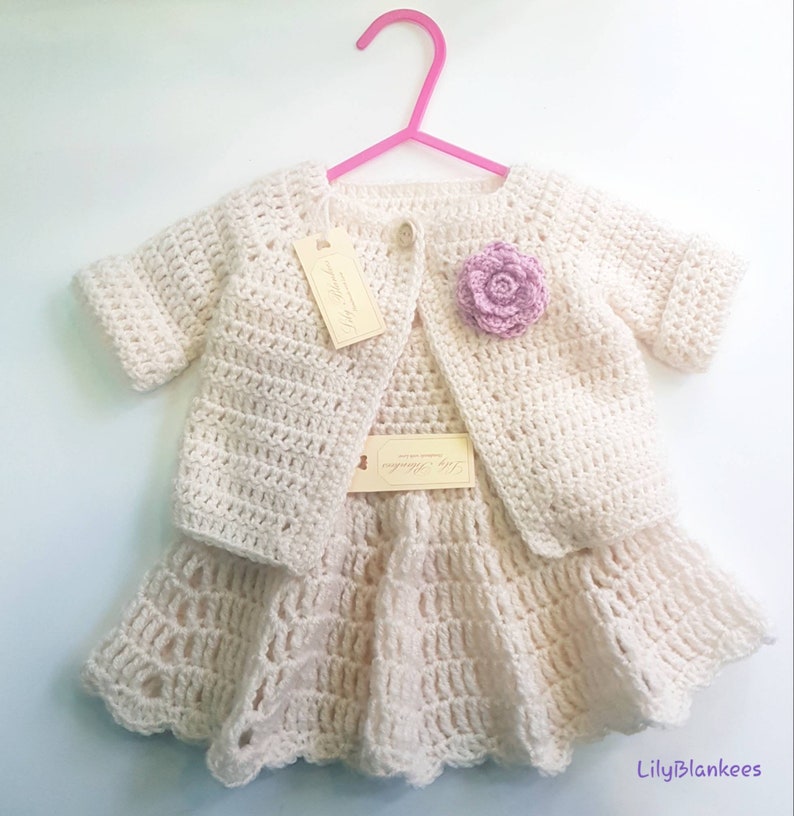 Crochet Baby Girl Dress Cardigan Booties and Hat. Crochet Etsy UK