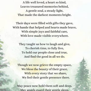 Poems for Obituary, Printable, Memorial Reading, Funeral Program, Sympathy Gift