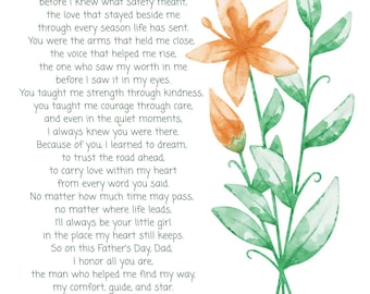 Poem for Dad from Daughter, Father's Day Gift, Thank You Poem (Digital Print)