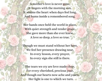 Funeral Poems for Mom, Printable, Memorial Reading, Program, Sympathy Gift