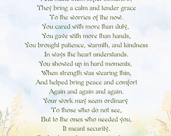 Caregiver Thank You Poem Printable, Home Health Aide Appreciation Gift Digital Download