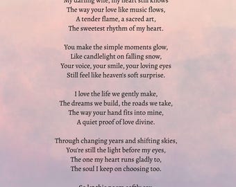 Poemas románticos para esposa, poema de amor imprimible, regalo, decoración de pared para aniversario