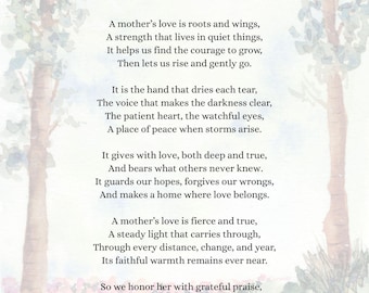 Poems About Mother's Love, Printable Poem for Mom, Gift, Digital Download