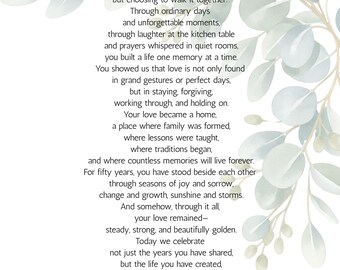 50th Anniversary Gifts for Parents, Poem Printable, Anniversary Gift Wall Art, Digital Download