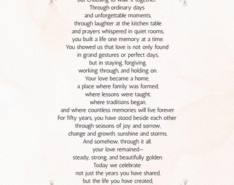 50th Anniversary Gifts for Parents, Poem Printable, Anniversary Gift Wall Art, Digital Download