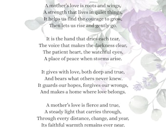 Poemas sobre el amor de madre, poema imprimible para mamá, regalo, descarga digital