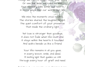 Poemas de condolencia imprimibles, artículos de colección, láminas conmemorativas, regalos, homenajes a seres queridos (descarga digital)