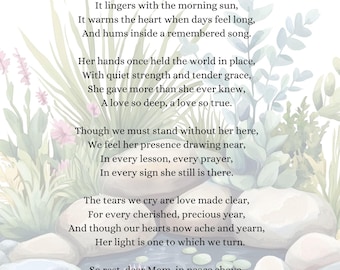 Funeral Poems for Mom, Printable, Memorial Reading, Program, Sympathy Gift