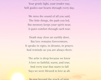 Poemas cortos sobre la muerte de un ser querido, imprimibles, lectura conmemorativa, programa funerario, obsequio de condolencia
