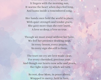 Funeral Poems for Mom, Printable, Memorial Reading, Program, Sympathy Gift