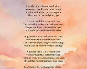 Poems About Mother's Love, Printable Poem for Mom, Gift, Digital Download