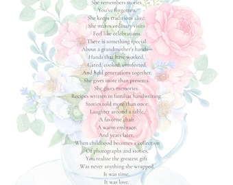 Grandmother Poem, Grandma Gift, Birthday, From Grandkids, Printable Family Wall Art