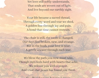 Poems to Say Goodbye at a Funeral, Printable, Memorial Reading, Program, Sympathy Gift