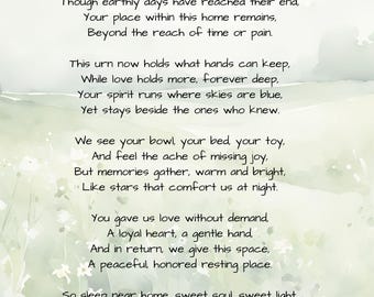Poema para colocar en la urna de una mascota, recuerdo imprimible, regalo de condolencia, descarga digital.
